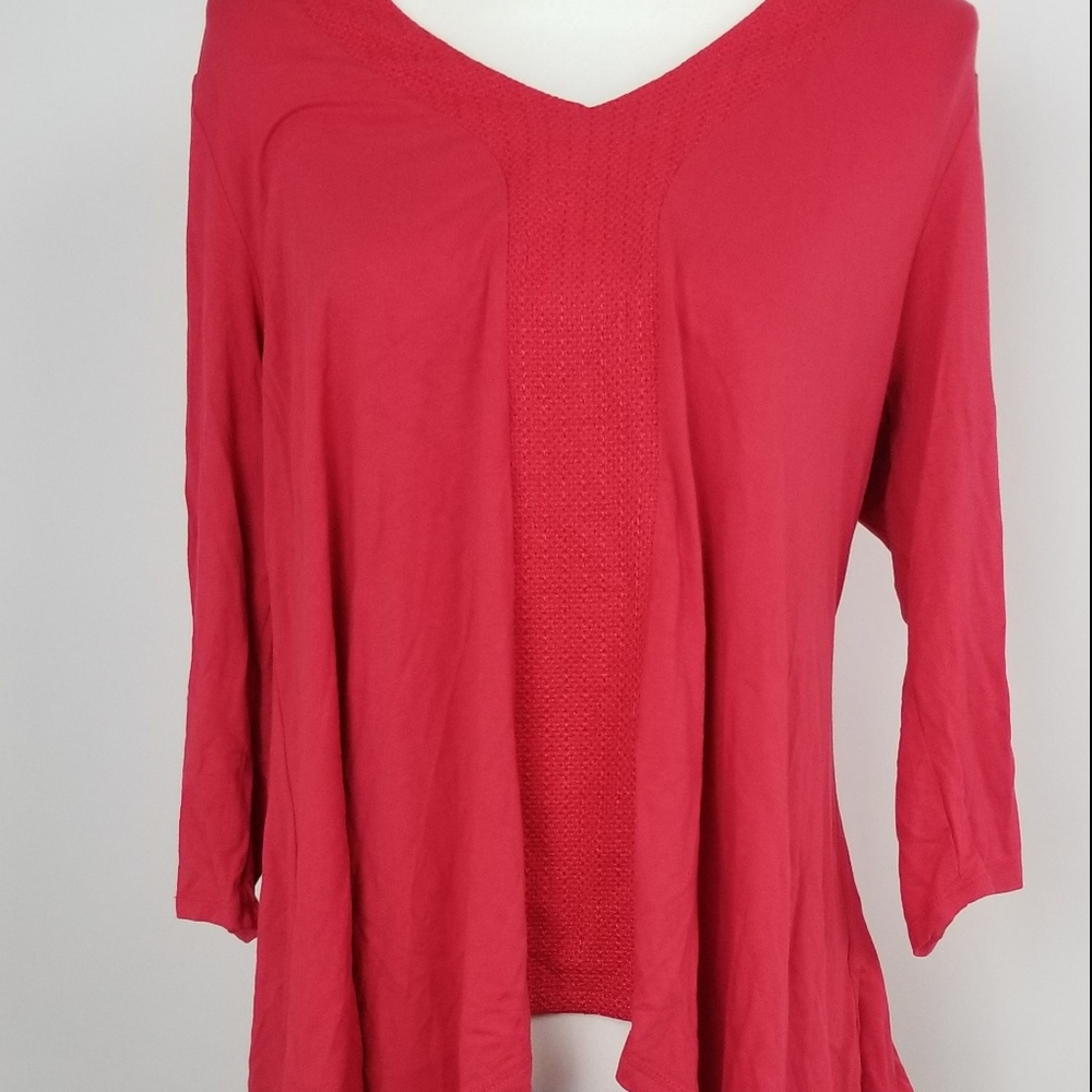 Adrianna Papell Women's Red Stretch 3/4 Sleeve Top